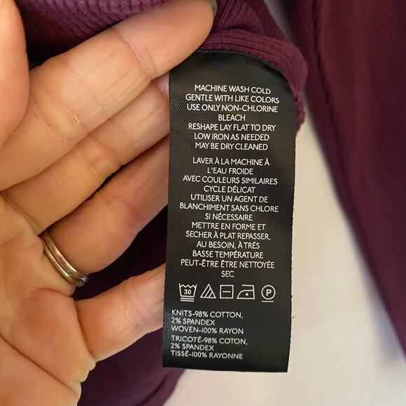 Anthropologie Plum Purple Ribbed Ruffle Long Sleeve Shirt Women's size Medium - Picture 9 of 9